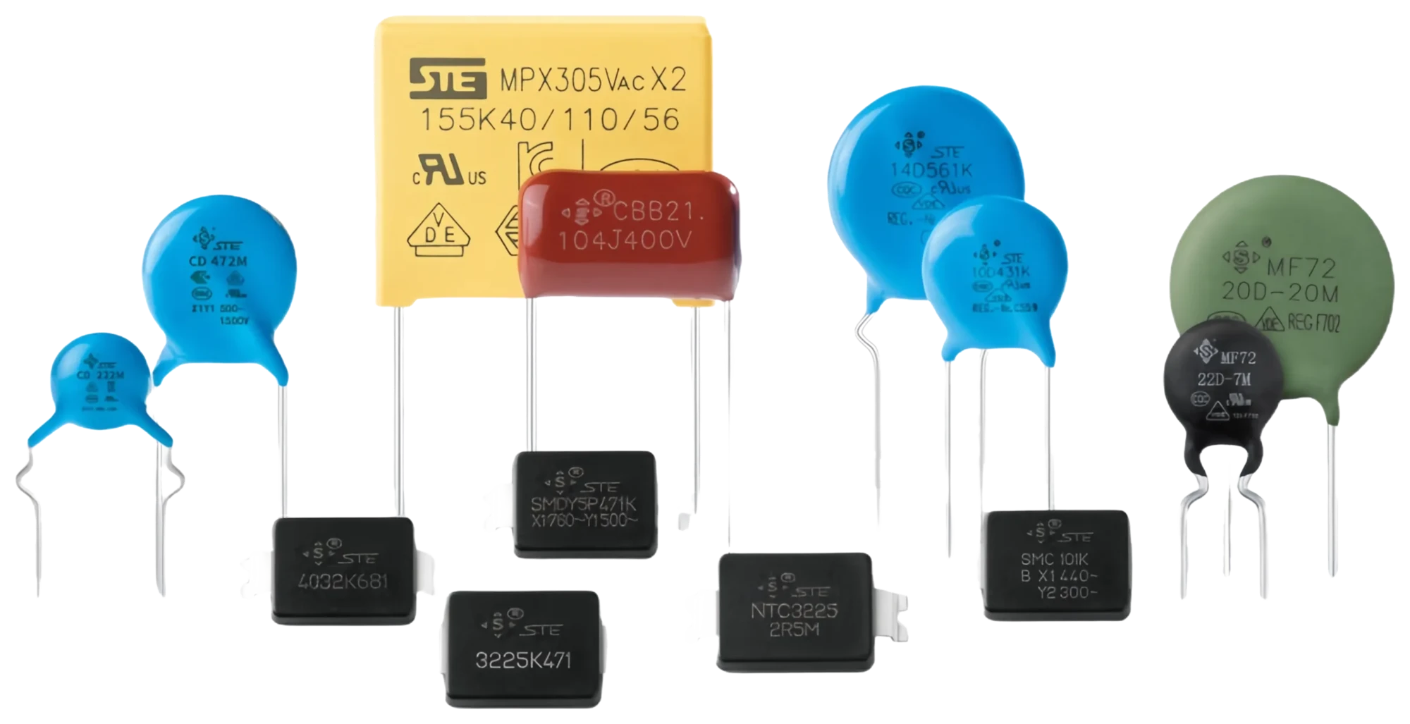 The STE product family: safety ceramic capacitors, film capacitors, varistors, NTC thermistors and SMD parts